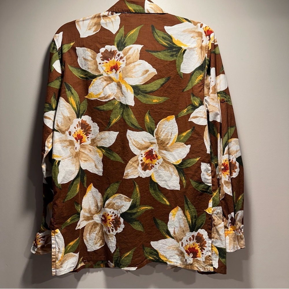 Jones New York SPORT 100% Cotton Floral Tropical Long Sleeve Button Top M - Picture 12 of 16